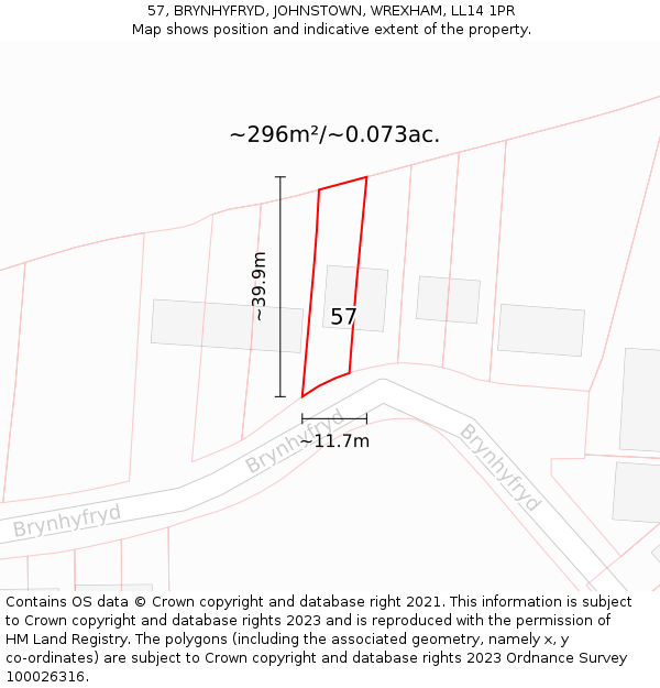 57, BRYNHYFRYD, JOHNSTOWN, WREXHAM, LL14 1PR: Plot and title map
