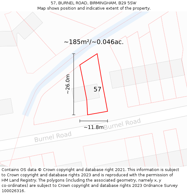 57, BURNEL ROAD, BIRMINGHAM, B29 5SW: Plot and title map