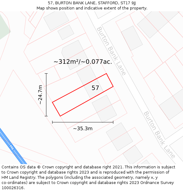 57, BURTON BANK LANE, STAFFORD, ST17 9JJ: Plot and title map