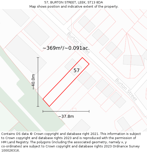 57, BURTON STREET, LEEK, ST13 8DA: Plot and title map
