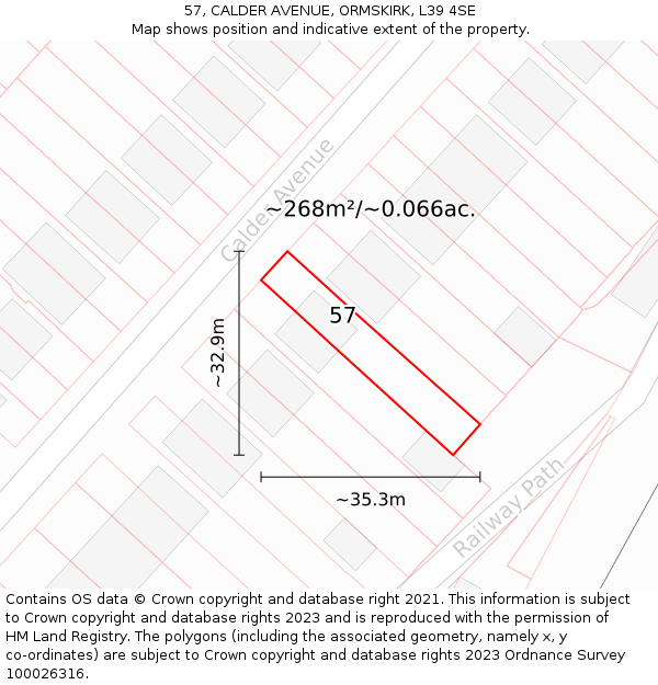 57, CALDER AVENUE, ORMSKIRK, L39 4SE: Plot and title map