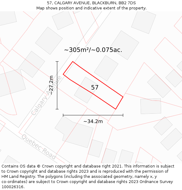 57, CALGARY AVENUE, BLACKBURN, BB2 7DS: Plot and title map