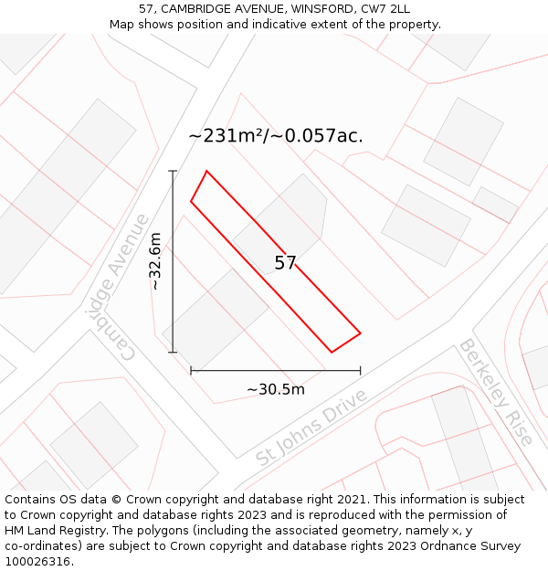 57, CAMBRIDGE AVENUE, WINSFORD, CW7 2LL: Plot and title map