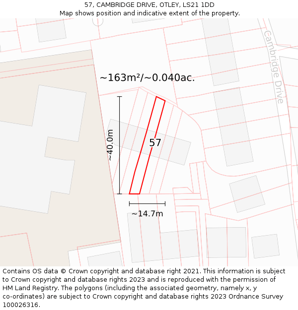 57, CAMBRIDGE DRIVE, OTLEY, LS21 1DD: Plot and title map