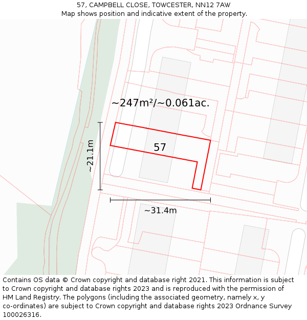 57, CAMPBELL CLOSE, TOWCESTER, NN12 7AW: Plot and title map