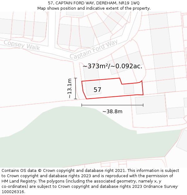 57, CAPTAIN FORD WAY, DEREHAM, NR19 1WQ: Plot and title map