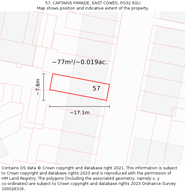 57, CAPTAINS PARADE, EAST COWES, PO32 6GU: Plot and title map