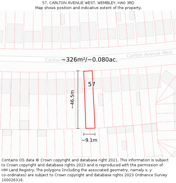 57, CARLTON AVENUE WEST, WEMBLEY, HA0 3RD: Plot and title map