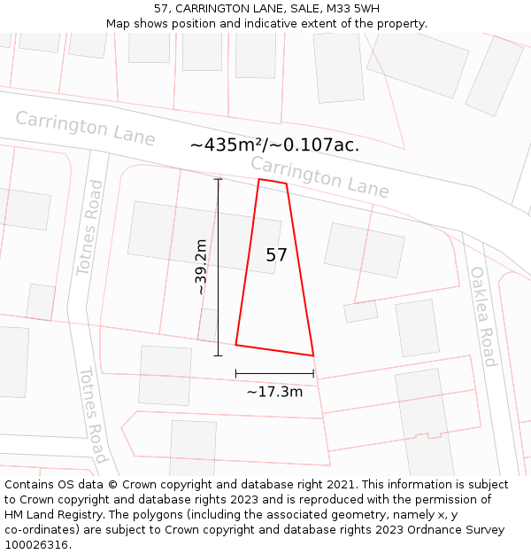 57, CARRINGTON LANE, SALE, M33 5WH: Plot and title map