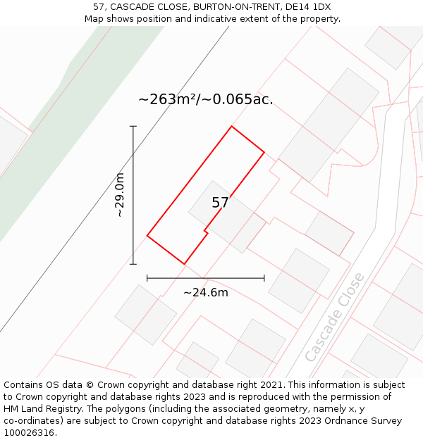 57, CASCADE CLOSE, BURTON-ON-TRENT, DE14 1DX: Plot and title map