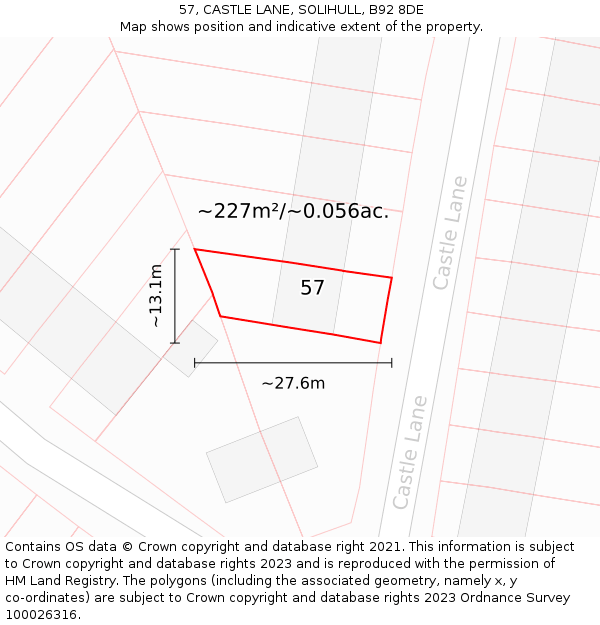 57, CASTLE LANE, SOLIHULL, B92 8DE: Plot and title map
