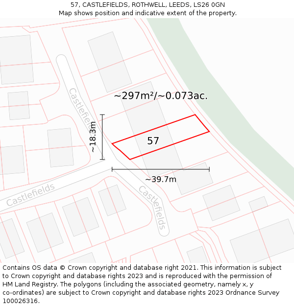 57, CASTLEFIELDS, ROTHWELL, LEEDS, LS26 0GN: Plot and title map