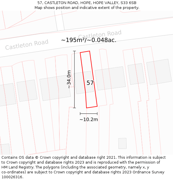 57, CASTLETON ROAD, HOPE, HOPE VALLEY, S33 6SB: Plot and title map