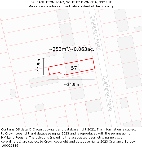 57, CASTLETON ROAD, SOUTHEND-ON-SEA, SS2 4UF: Plot and title map