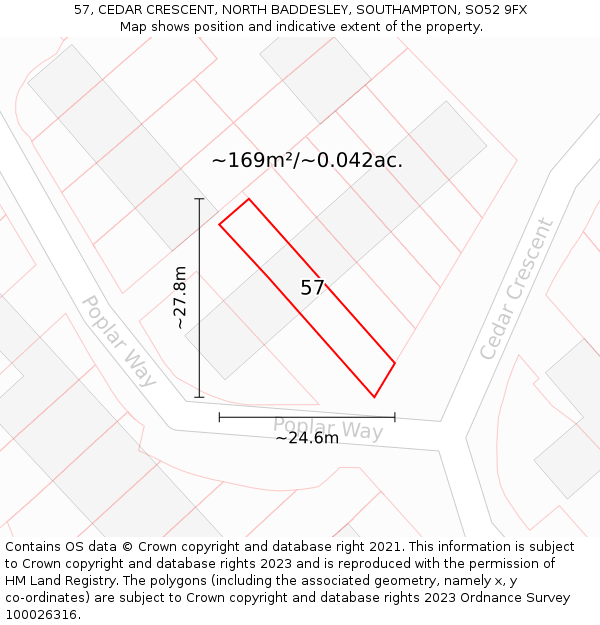 57, CEDAR CRESCENT, NORTH BADDESLEY, SOUTHAMPTON, SO52 9FX: Plot and title map