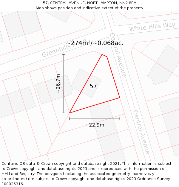 57, CENTRAL AVENUE, NORTHAMPTON, NN2 8EA: Plot and title map