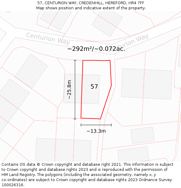 57, CENTURION WAY, CREDENHILL, HEREFORD, HR4 7FF: Plot and title map