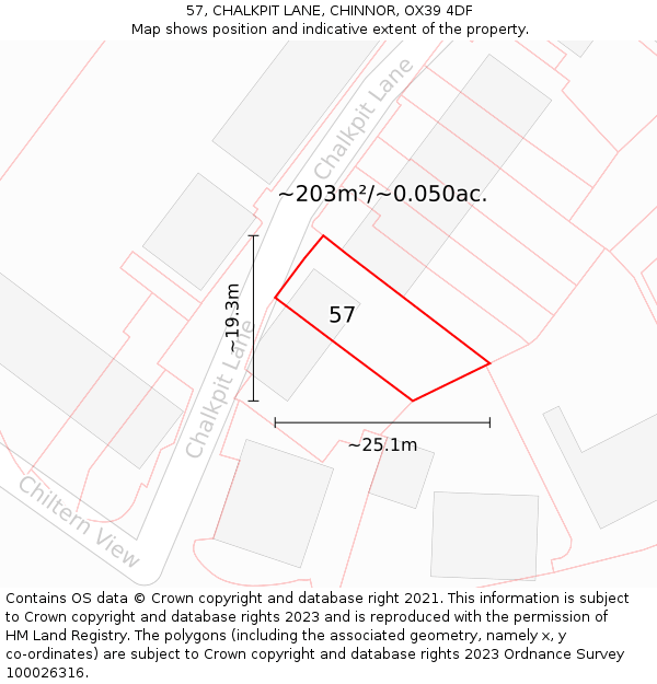 57, CHALKPIT LANE, CHINNOR, OX39 4DF: Plot and title map