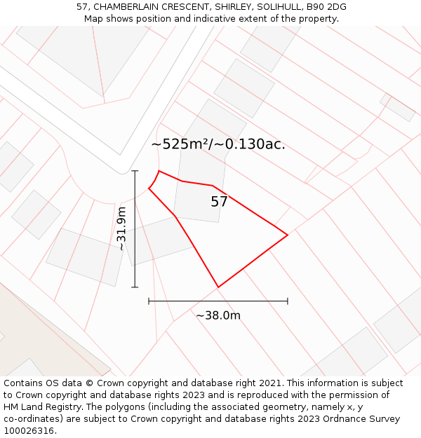 57, CHAMBERLAIN CRESCENT, SHIRLEY, SOLIHULL, B90 2DG: Plot and title map