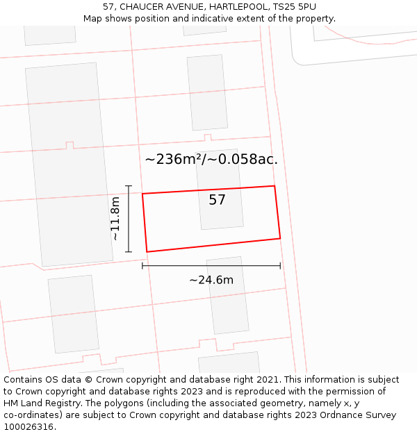 57, CHAUCER AVENUE, HARTLEPOOL, TS25 5PU: Plot and title map