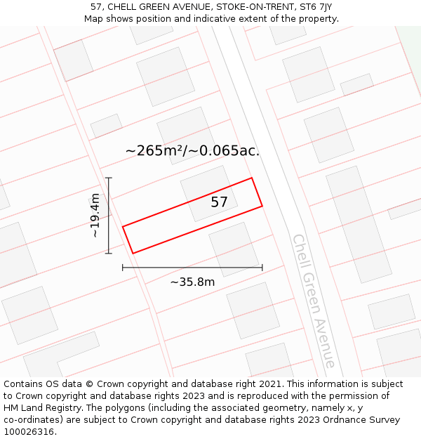 57, CHELL GREEN AVENUE, STOKE-ON-TRENT, ST6 7JY: Plot and title map