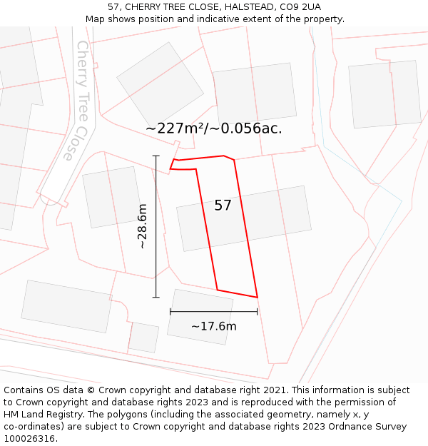 57, CHERRY TREE CLOSE, HALSTEAD, CO9 2UA: Plot and title map