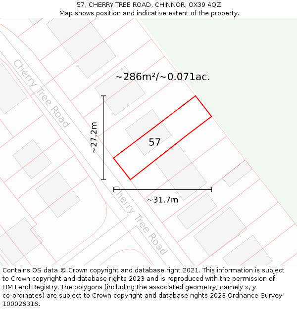 57, CHERRY TREE ROAD, CHINNOR, OX39 4QZ: Plot and title map