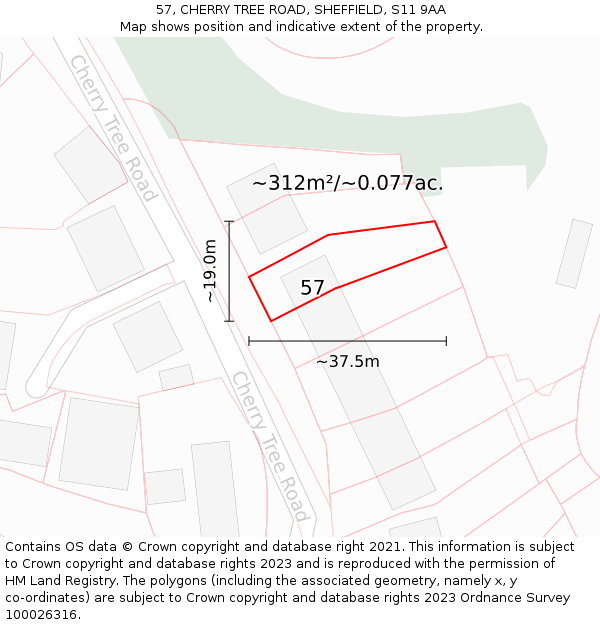 57, CHERRY TREE ROAD, SHEFFIELD, S11 9AA: Plot and title map
