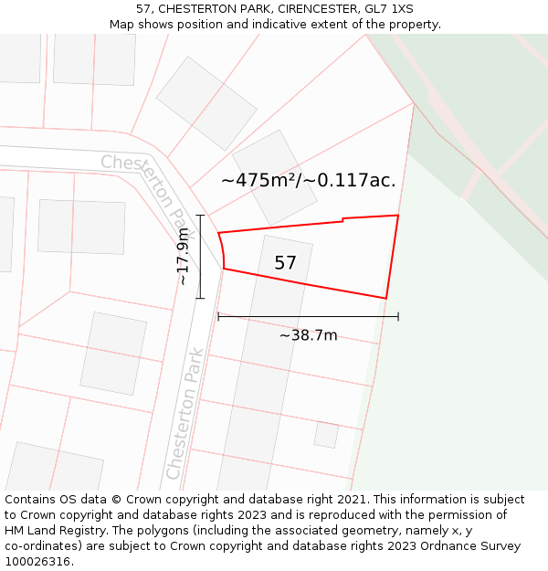 57, CHESTERTON PARK, CIRENCESTER, GL7 1XS: Plot and title map