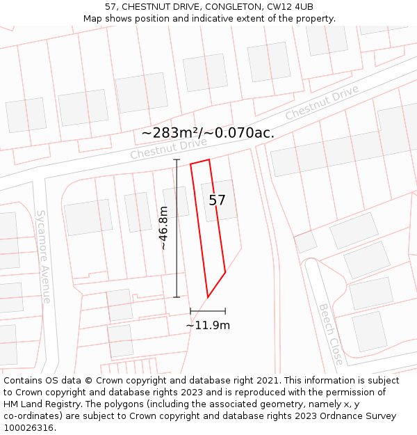 57, CHESTNUT DRIVE, CONGLETON, CW12 4UB: Plot and title map