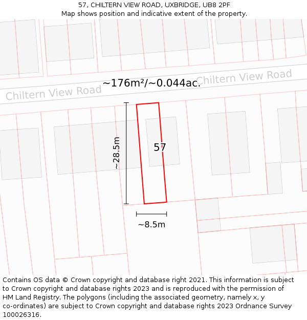 57, CHILTERN VIEW ROAD, UXBRIDGE, UB8 2PF: Plot and title map