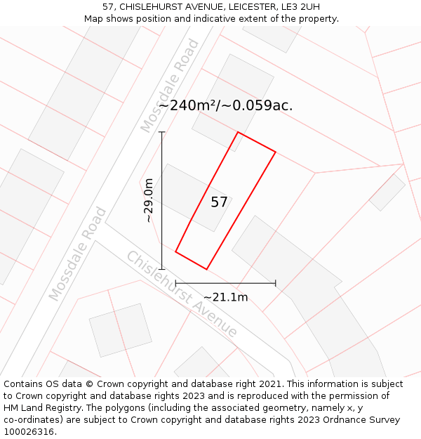 57, CHISLEHURST AVENUE, LEICESTER, LE3 2UH: Plot and title map