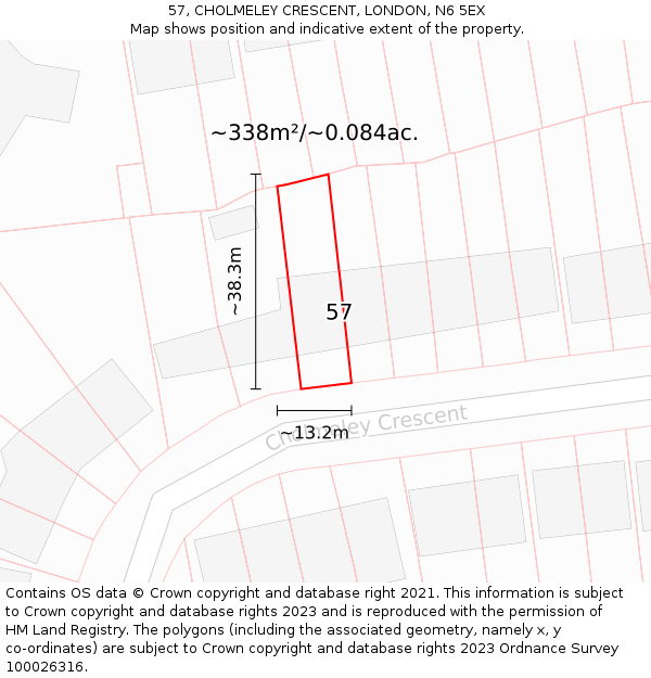 57, CHOLMELEY CRESCENT, LONDON, N6 5EX: Plot and title map