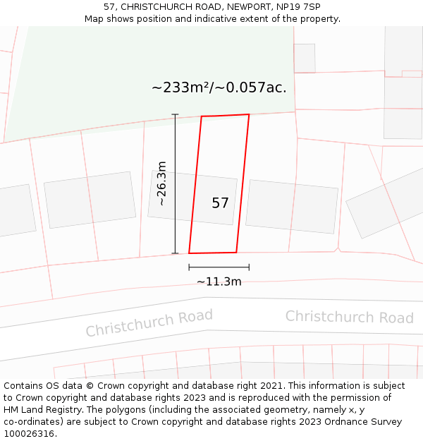 57, CHRISTCHURCH ROAD, NEWPORT, NP19 7SP: Plot and title map