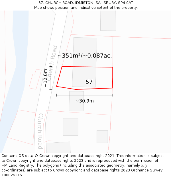 57, CHURCH ROAD, IDMISTON, SALISBURY, SP4 0AT: Plot and title map