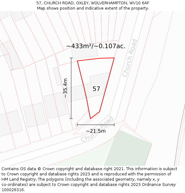 57, CHURCH ROAD, OXLEY, WOLVERHAMPTON, WV10 6AF: Plot and title map
