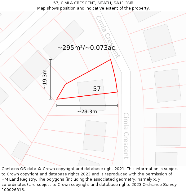 57, CIMLA CRESCENT, NEATH, SA11 3NR: Plot and title map