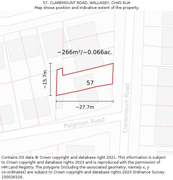 57, CLAREMOUNT ROAD, WALLASEY, CH45 6UA: Plot and title map