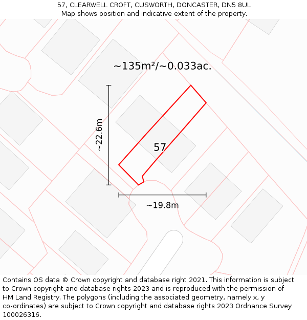 57, CLEARWELL CROFT, CUSWORTH, DONCASTER, DN5 8UL: Plot and title map