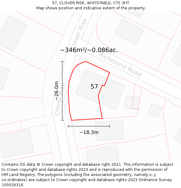 57, CLOVER RISE, WHITSTABLE, CT5 3HT: Plot and title map