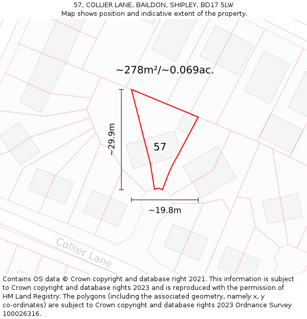 57, COLLIER LANE, BAILDON, SHIPLEY, BD17 5LW: Plot and title map