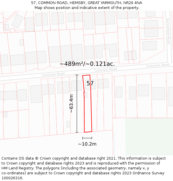 57, COMMON ROAD, HEMSBY, GREAT YARMOUTH, NR29 4NA: Plot and title map