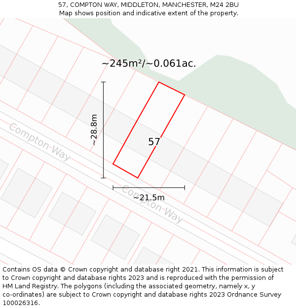 57, COMPTON WAY, MIDDLETON, MANCHESTER, M24 2BU: Plot and title map