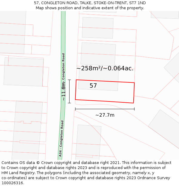 57, CONGLETON ROAD, TALKE, STOKE-ON-TRENT, ST7 1ND: Plot and title map