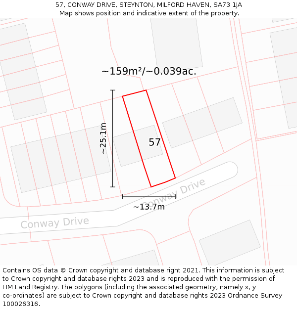 57, CONWAY DRIVE, STEYNTON, MILFORD HAVEN, SA73 1JA: Plot and title map