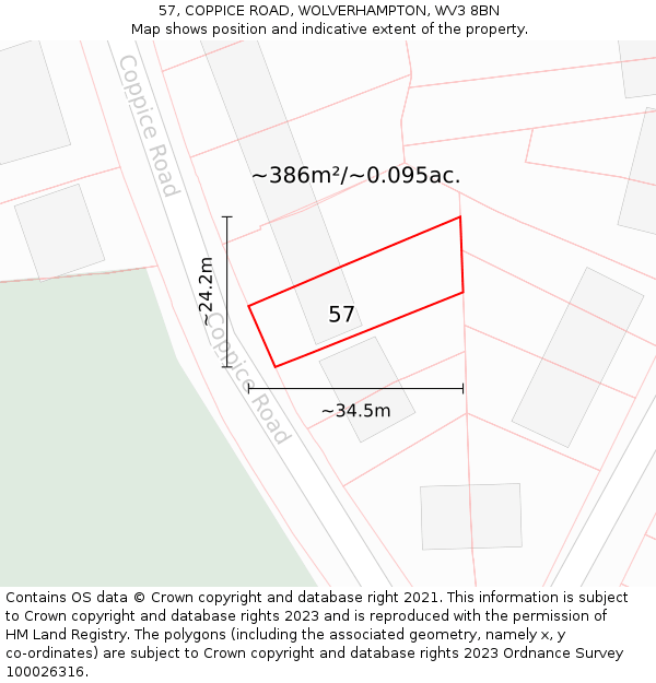 57, COPPICE ROAD, WOLVERHAMPTON, WV3 8BN: Plot and title map