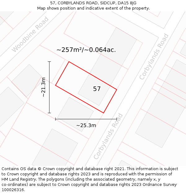 57, CORBYLANDS ROAD, SIDCUP, DA15 8JG: Plot and title map
