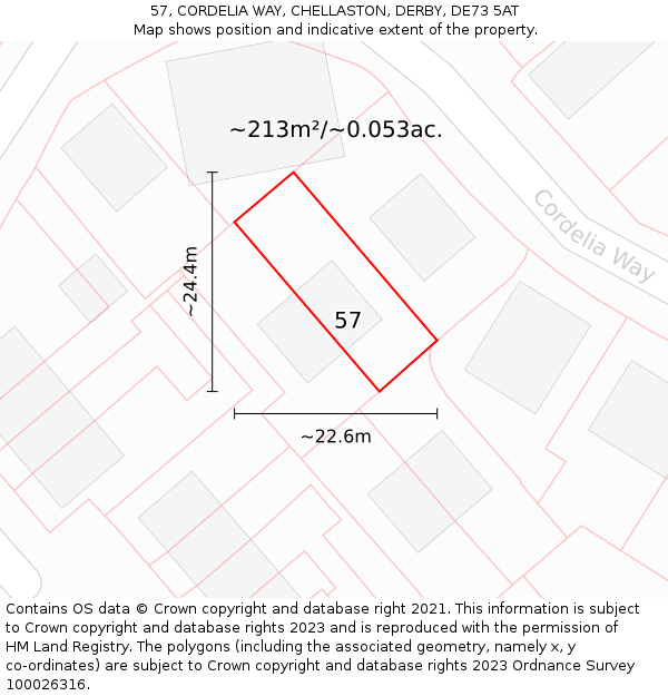 57, CORDELIA WAY, CHELLASTON, DERBY, DE73 5AT: Plot and title map