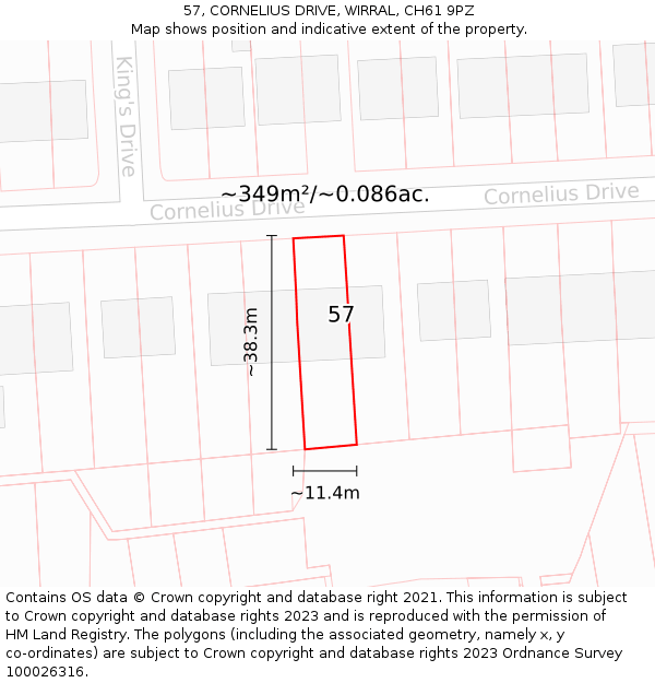 57, CORNELIUS DRIVE, WIRRAL, CH61 9PZ: Plot and title map