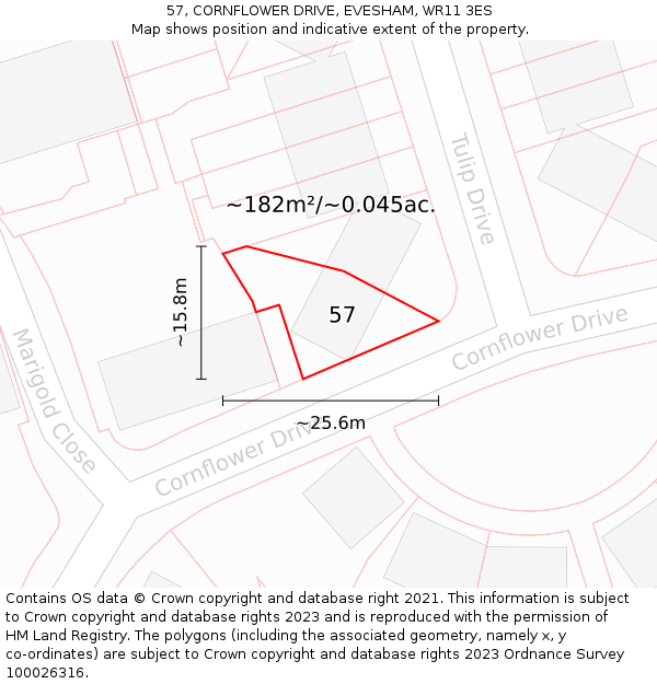 57, CORNFLOWER DRIVE, EVESHAM, WR11 3ES: Plot and title map